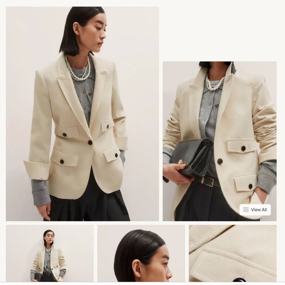 ME+EM Sharp Shoulder Blazer in Italian Cord (Ivory) Size 4 - Picture 4 of 9